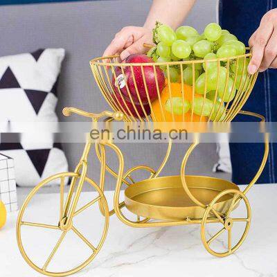 Tricycle Large Gold Black Vegetable Storage Metal Wire Dry Mesh Stand Bowl Decorative Fruit Display Basket