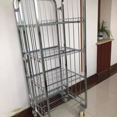 Large Roll Container Foldable Steel Warehouse Storage Rolling Pallet Cage Trolley