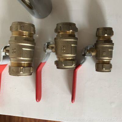 22mm Brass True Color Ball Valve Compression Ends Lever Handle Brass Valves photo-3