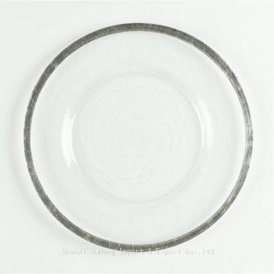 13-inch Clear Glass Round Hammered Charger Plates With Silver Rimmed for Weddings Churches Restaurants and Events photo-5