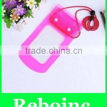 Transparent Pink 2-faced Waterproof Mobile Phone & Ear Phone Bag with String XYL-D-W064