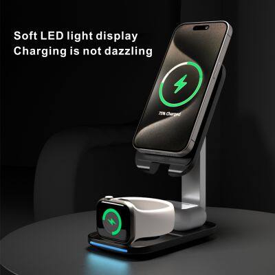 15W 3-in-1 faltbarer tragbares schnelles kabelloses Ladestation Dock magnetischer Mobiltelefonhalter Qi kabelloser Ladest?nder