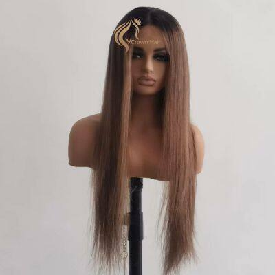 brown color Jewigh wig bleached knots highlight color wig