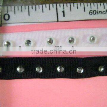 single strand acrylic stone trim with grosgrain ACRYLIC STONE TRIM SEW ON WITH PLASTIC CUP BASE, 0517C