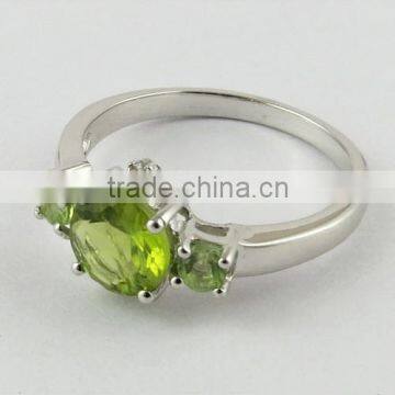 Energe Bloom Green Peridot Ring, Gemstone Silver Jewelry, Fine Silver Jewelry