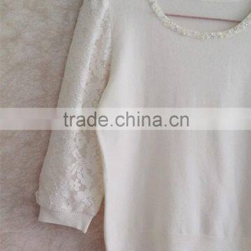 Three Quarter Sleeve Knitting Wear Lace Pullover for Lady photo-3