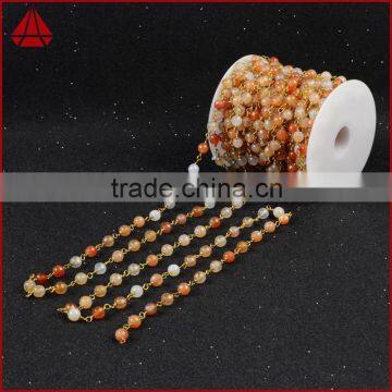Gemstone Bead Chain Round Red Agate Bead Necklace Chain Wire Bracelet Chain Jewelry Making photo-5