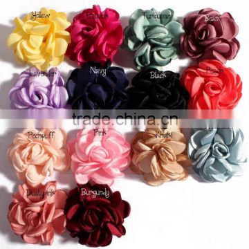 Handmade burnt edges stick hair satin fabric flowers, burnt satin flower