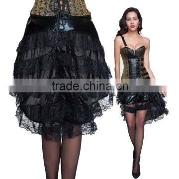 gothic retro front short back long skirt sexy pu lace skirt