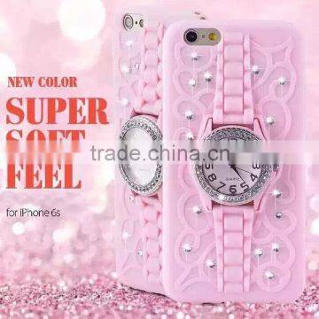 Best Real Beaded Watch Kickstand Phone Case with Diamond TPU Back Cover for Iphone6 6plus and for Samsung