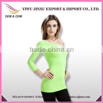 OEM Printing Long Sleeve Fashion Sexy Girl T-shirt Plus Size One-shoulder Seamless Ladies Tops Image