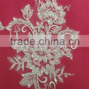 Stock beaded lace flower patches for bridal wedding dress