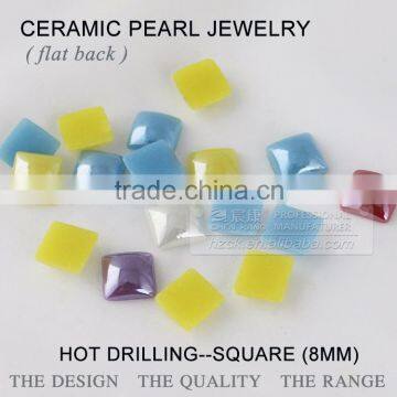 wholesale hotfix ceramics pearl 8*8mm square flat back ceramic Rhinestone factory direct on sales