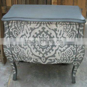 CF30154 Grey with White Print two Drawer Hall Bombay Chest Cabinet Console Table animal print furniture