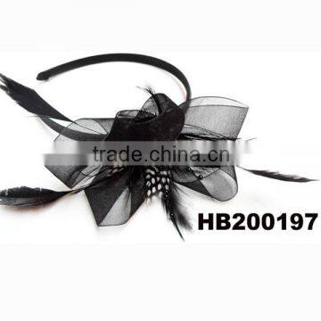 Fashion black veil feather headband with black beads