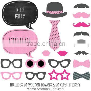 Pink Mustache Bash - Piece Photo Booth Props Kit - 20 Count photo-2