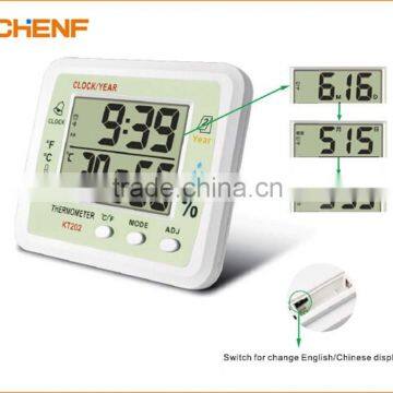 -10~50 Celsius KT202 Digital Environment thermometer humidity meter with temperature hygrometer sensor With clock and time