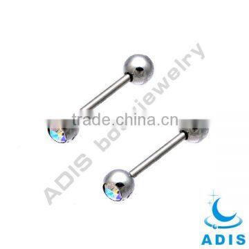 16G Titanium tongue straight barbell tongue ring with clear crystal