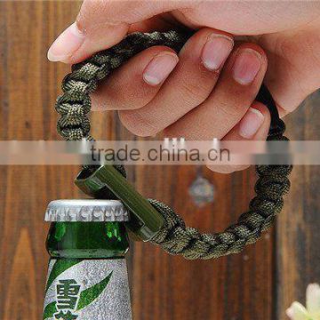 Survival Paracord Bracelet Bottle Opener Flint Fire Starter Whistle Gear Kits