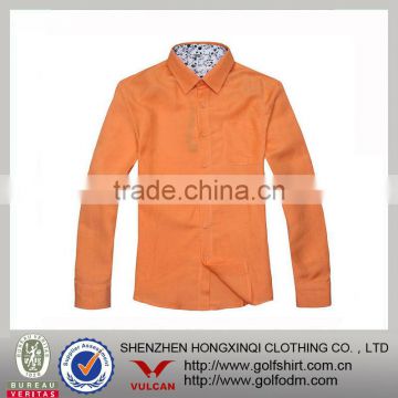 100% Cotton Orange Color Men's Long Sleeve Dress Shirts