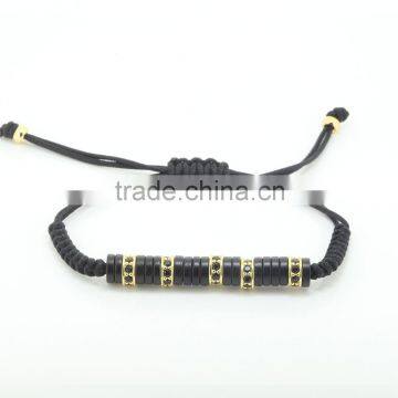 Wholesale Macrame Bracelets Rose Gold Gold Silver Micro CZ Pave Black Beads Briading Bracelet Men Jewelry