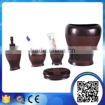 Factory direct dark brown metal effct resin bathroom accessories sets with liquid soap dispenser