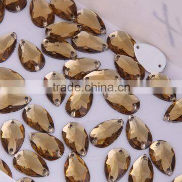 DIY Fancy Stone With Holes 11x18mm Tear drop Sew On Acrylic Stones With Double Holes Lt Coffee Color Plastic Beads With Holes