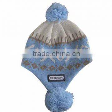 TO BEAUTY Acrylic polar fleece lining inside jacquard earflap hat wholesale