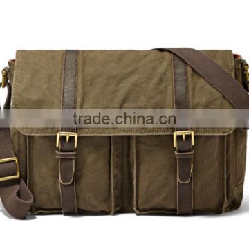 casual cotton canvas laptop briefcase Document Bag with leather trim wholesale