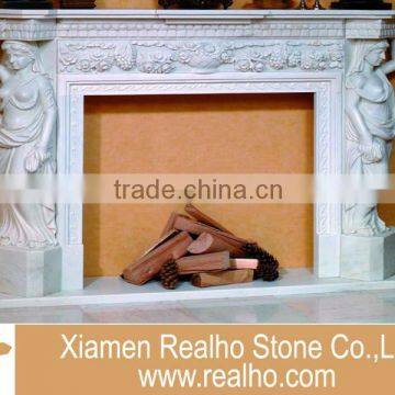 White Marble Fireplace with Carving