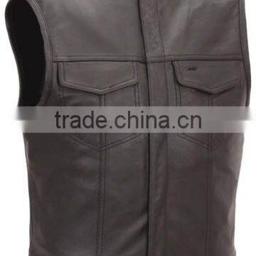 Men's Leather Vest With Denim Style Pockets