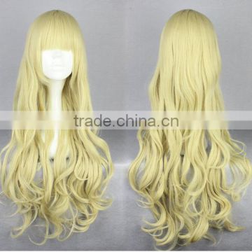 Long blone deep wave wig with big bangs for woman N439