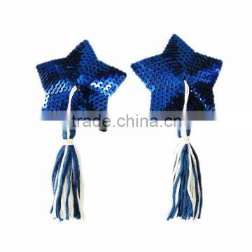 Newest sexy blue sequin star shape tassel girls sexy nipple cover