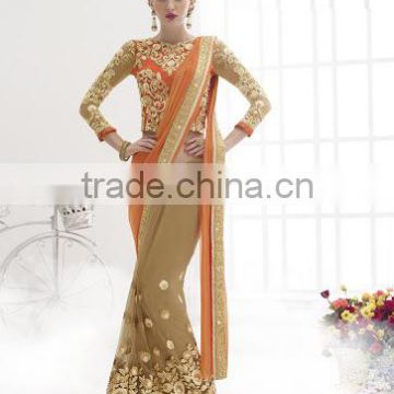 Orange Lycra Net Saree