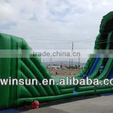 EN14960 giant inflatable zip line with slide obstacle