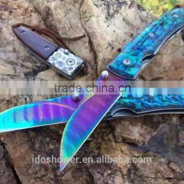 Damascus folding knife camping ultrafire chipper knife grinder