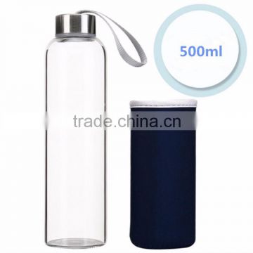 Amazon best selling product of high quality glass drink sport water bottle with Stainless Steel Caps with Carrying Loop