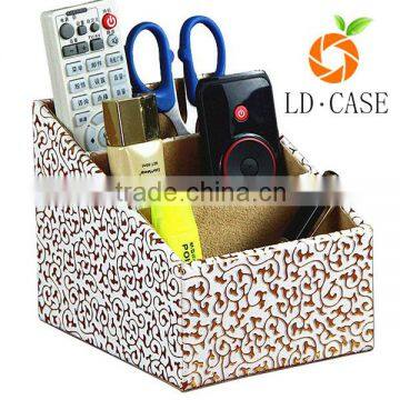 wholesale good price Handmade white print faux leather desk organizer