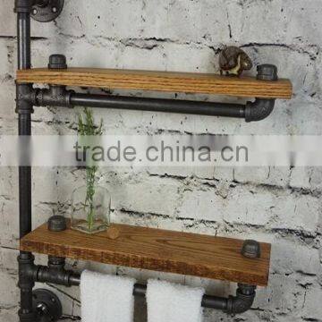 2 Layers Water Pipe Wall Mounted Bath Shelf With Tower Bar photo-4