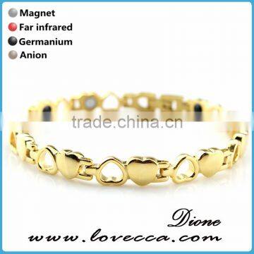 Gold Plated 316L Stainless Steel 4 Element Energy Magnetic Therapy Link Bracelet