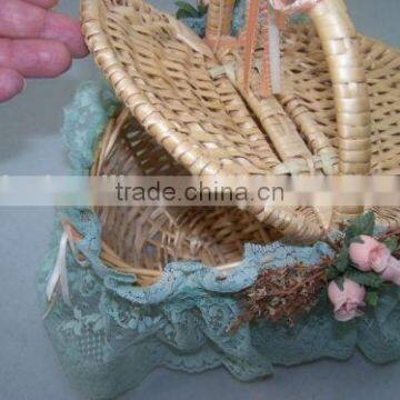 Natural Split Wicker Garden Flower Plant Basket With Lace and Handle photo-2