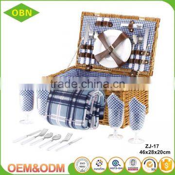 Wholesale new style rectangular brown large willow wicker picnic basket for 4 persons
