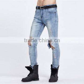Korea Style Men Ripped Jeans Washed Ankle Destroyed Pants photo-4