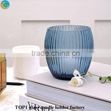 colored blue glass tea light candle holder