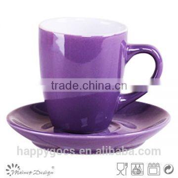 colorful two tone glaze ceramic cup and saucer