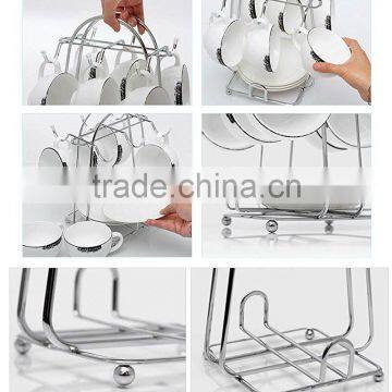 Metal Wire Rack for Organizing 6 Saucers & 6 Cups & 6 Spoons Espresso Set Rack Tea Set Display Stand photo-5