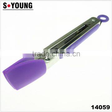 14059 New shape Kitchen and Barbecue Grill Tongs Silicone BBQ Cooking Stainless Steel Locking Food Tong Salad Tongs