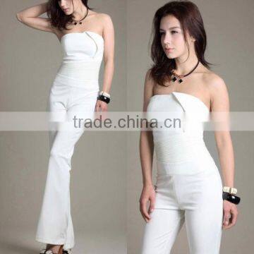 sexy solid white playsuit tube top jumpsuit women 2016 China