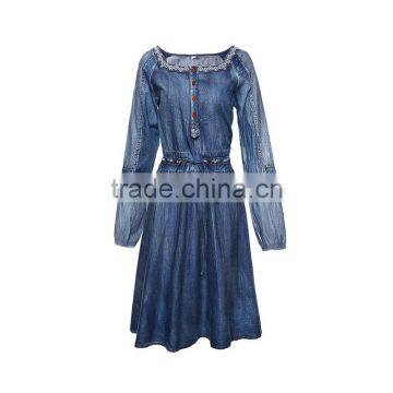 Maxnegio Cute Vintage Style Denim Knee-lenth Slim Dress photo-3