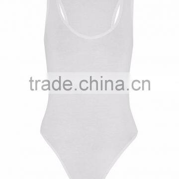 100 Cotton Customizable Plain White One Piece Scoop Neck Basic Racer Back Bodysuit photo-6